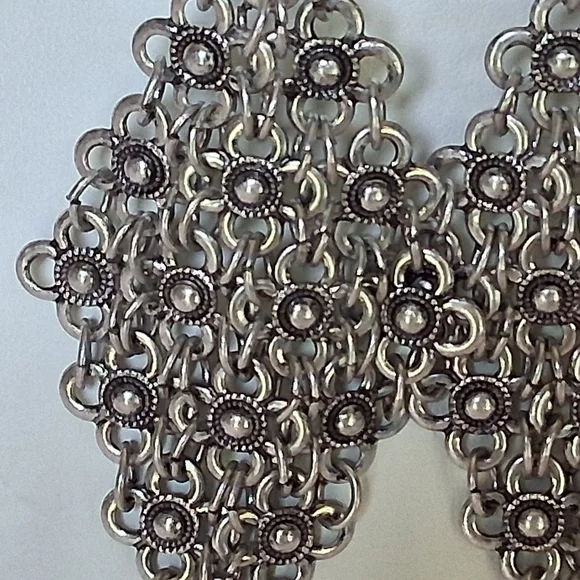 Vintage Flower Link Diamond Shaped Dangle Mesh Clip On Earrings Statement 4" - Picture 5 of 7